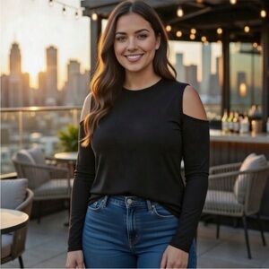 L’AGENCE Sasha Ponte Cold Shoulder Top SIZE MEDIUM